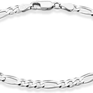 Solid 925 Sterling Silver Italian 5mm Diamond-Cut Figaro Chain Bracelet for Wome